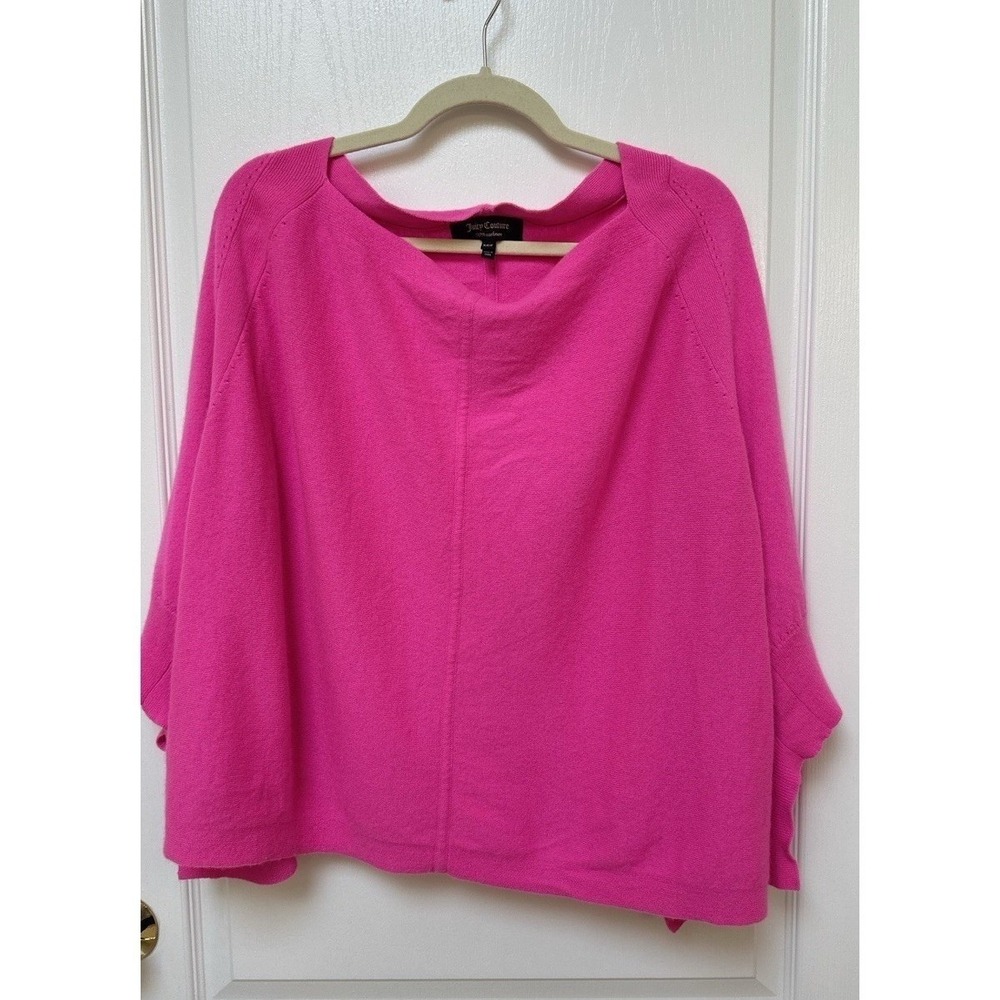 Juicy Couture XS/S HOT Pink Plush 100% Cashmere Poncho Sweater